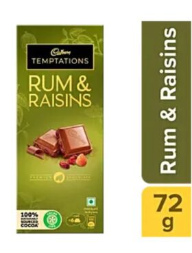 Cadbury Temptations Rum & Raisins Premium Chocolate Bar, 72 g