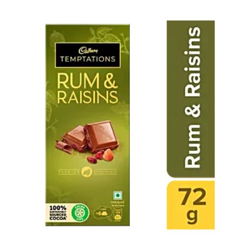 Cadbury Temptations Rum & Raisins Premium Chocolate Bar, 72 g